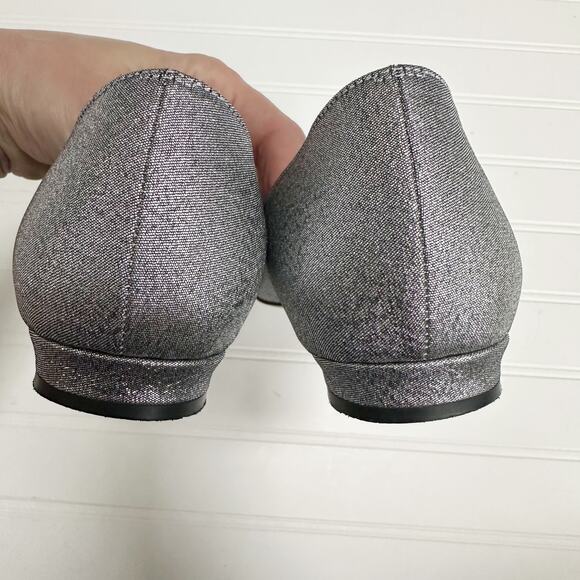 Manolo Blahnik Hangisi Silver Glitter Crystal Buckle Flats Metallic Ballerina - Picture 6 of 9